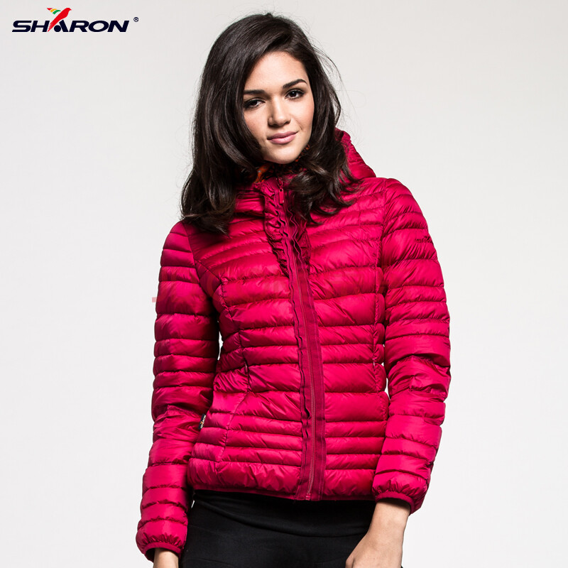 2013雪伦新款时尚女装 短款连帽轻薄羽绒服ebbd0 75060卡特蓝 160/84a