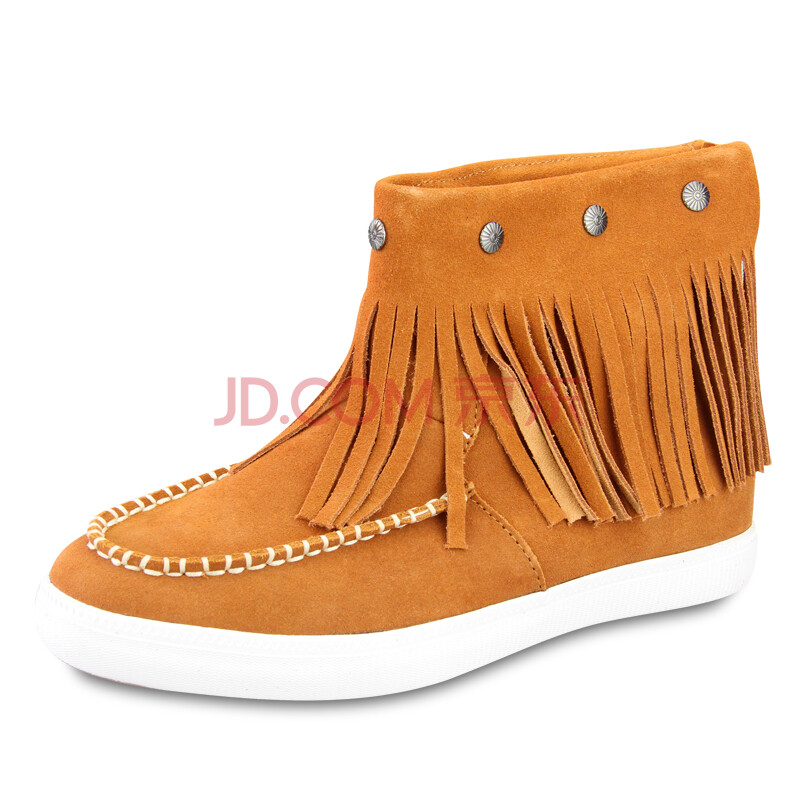 冬季新款流苏铆钉纯色高帮皮鞋磨砂皮鞋 加绒保暖鞋 公主女鞋ut342623