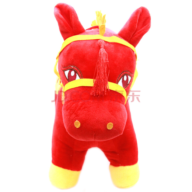 可爱萌马公仔 毛绒玩具马 生肖吉祥福马 祈福马土豪金马 红色 28cm
