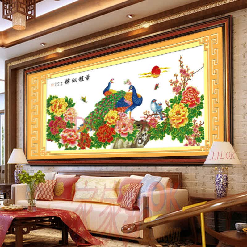 jjlok/家家乐 100%精准印花十字绣 前程似锦 锦上添花 大幅客厅大画