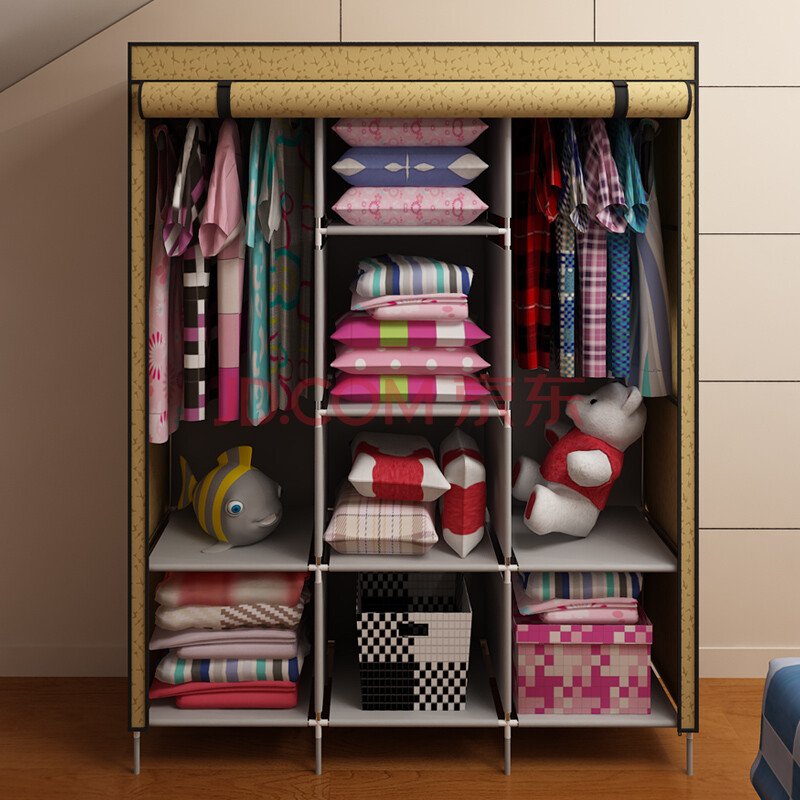 时尚高档宜家防尘布衣柜 简易折叠多功能衣橱 pft141105d-2 杏色