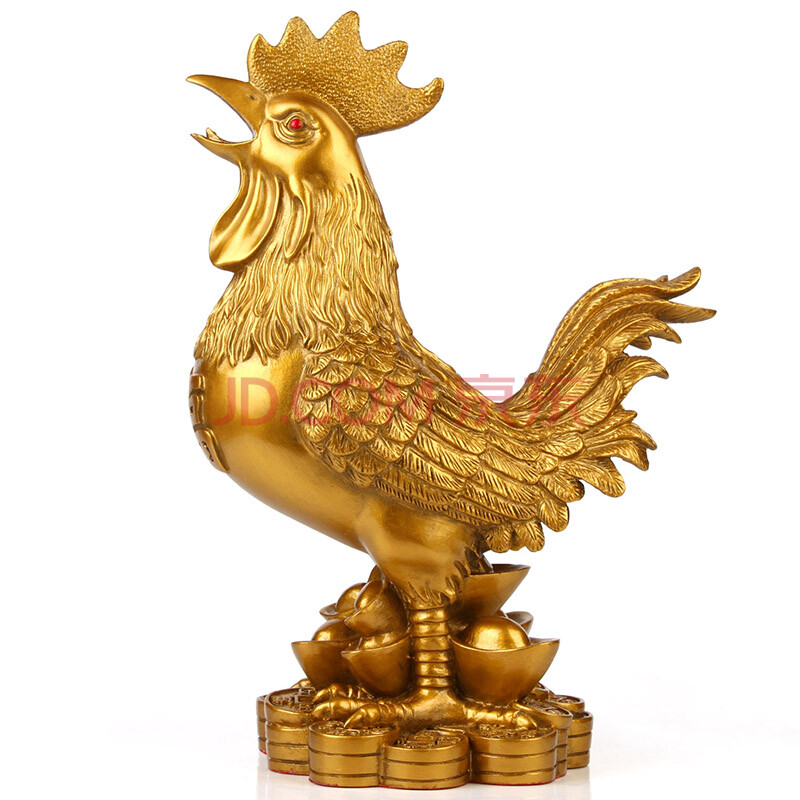 吉善堂 金鸡福字公鸡风水摆件 树脂仿铜鸡家居装饰品 高47cm金色