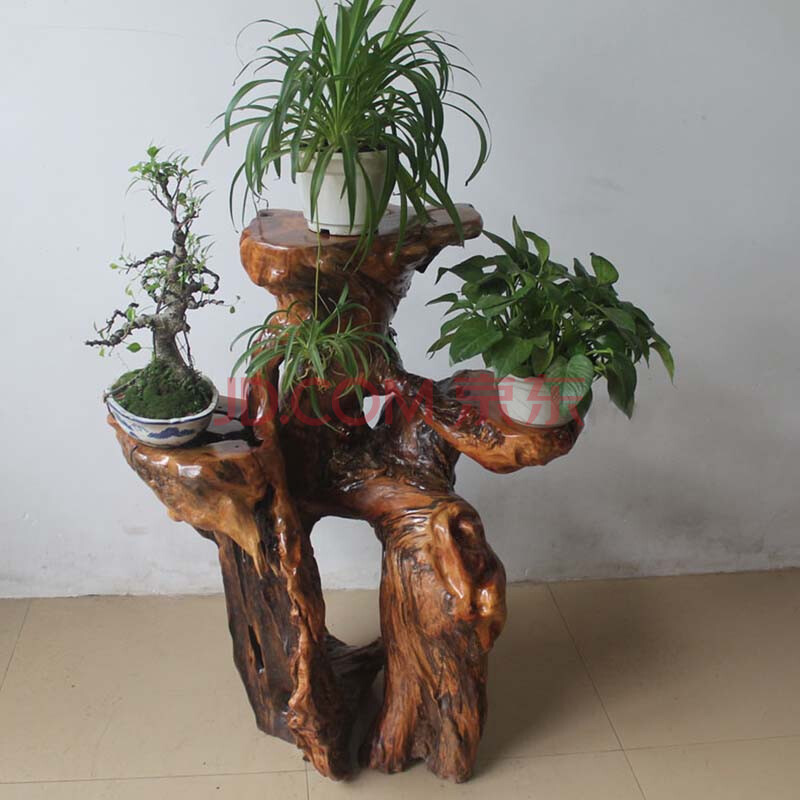香樟木多层置物花架 老花樟原木盆景架 造型奇特 老花樟底座花架r6-6