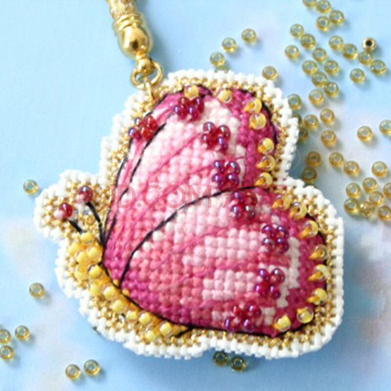 dmc十字绣双面绣粉色蝴蝶 白布 18ct