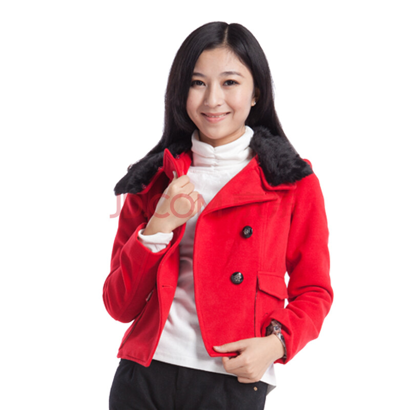 名诗媛2012秋冬新款可拆卸毛领本命年大红短外套 b