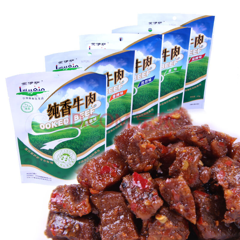 蒙伊萨内蒙古特产纯香牛肉干五味共享包325g(65g*5袋)