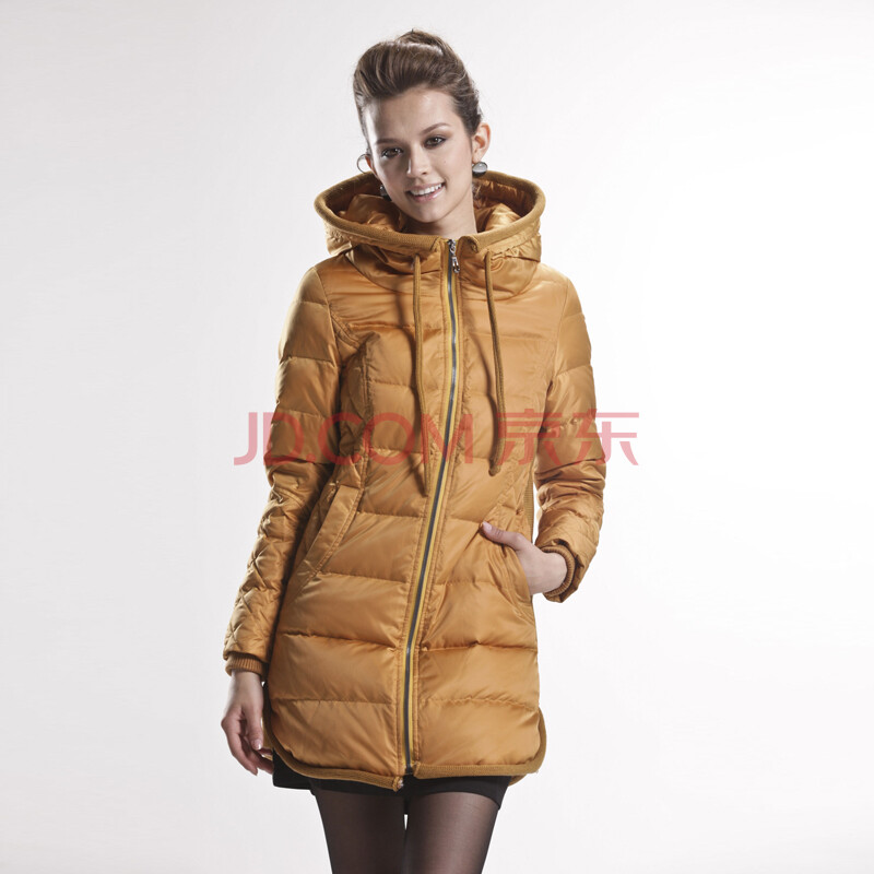 风之韵连帽修身中长款女装羽绒服 29313 落叶黄253 m/160