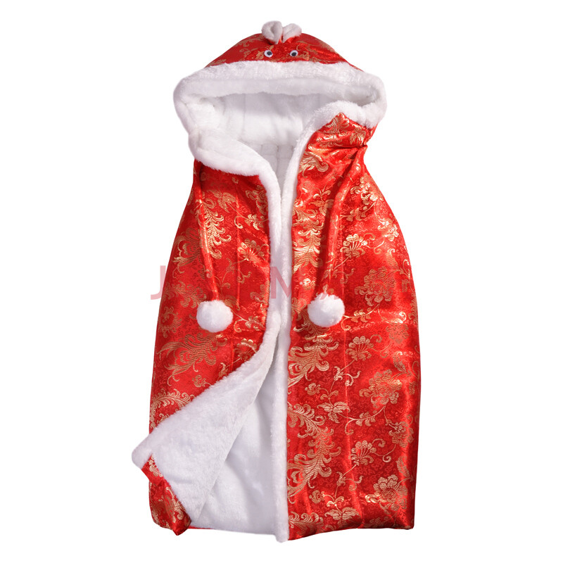 咕嘎(guga) 0-6岁男童 大红缎面 加厚保暖披风b 富贵花开