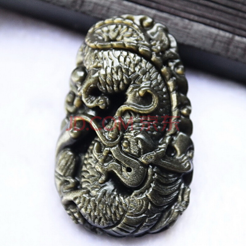 晶语晶缘 纯天然全黄金眼黑曜石吊坠 金曜石吊坠精雕龙牌 辟邪防小人