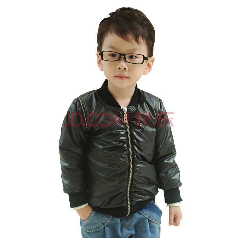 小小莎啦 童装秋款男儿童薄棉机车夹克外套321021 黑色 120