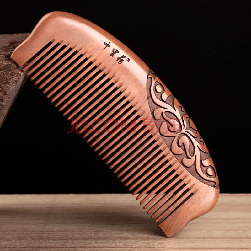 十里荷桃木梳双面刻花木梳家用随身便携免费刻字宽齿女教师节礼物梳子