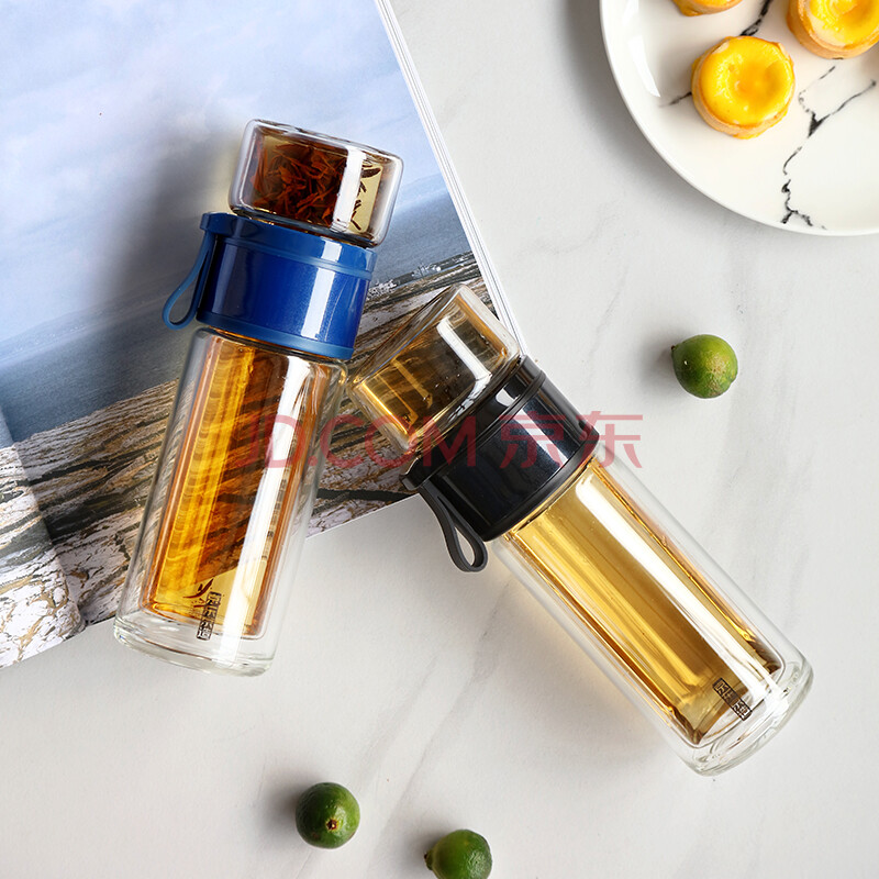 京东京造 茶水分离玻璃杯泡茶杯 绿茶红茶普洱 双层透明水杯泡茶师
