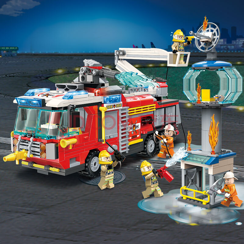 启蒙积木烈焰先锋系列消防车小颗粒乐高儿童消防队男孩拼装玩具孩子