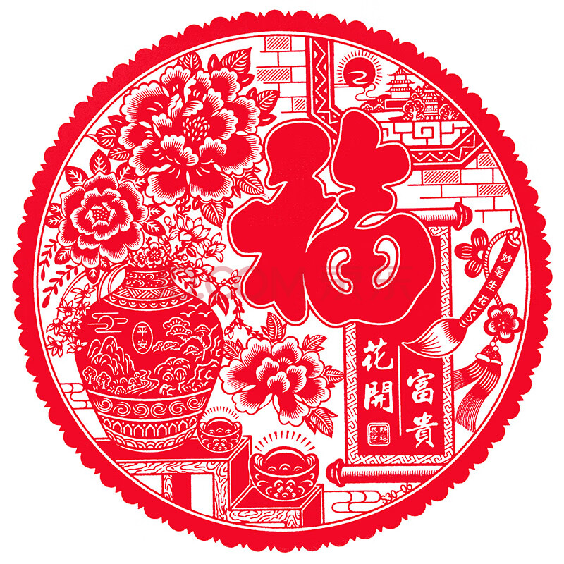 鼠年静电植绒面窗花贴纸福字门贴春节生肖玻璃贴中国风 花瓶花开富贵