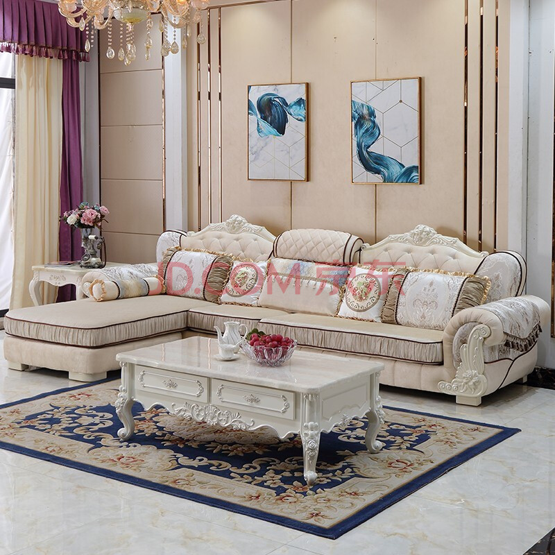 宝利普 欧式沙发组合转角贵妃皮沙发小户型奢华现代简欧实木沙发客厅