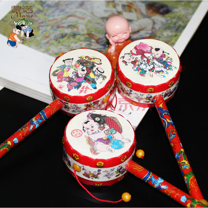拨浪鼓手摇鼓0-1岁新生婴儿宝宝儿童幼儿中国风年画听力传统玩具