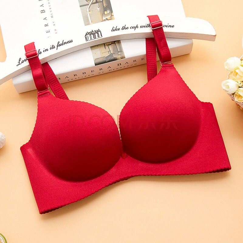 文胸无痕内衣无钢圈一片式款性感大码文胸少女胸罩聚拢调整型 酒红色