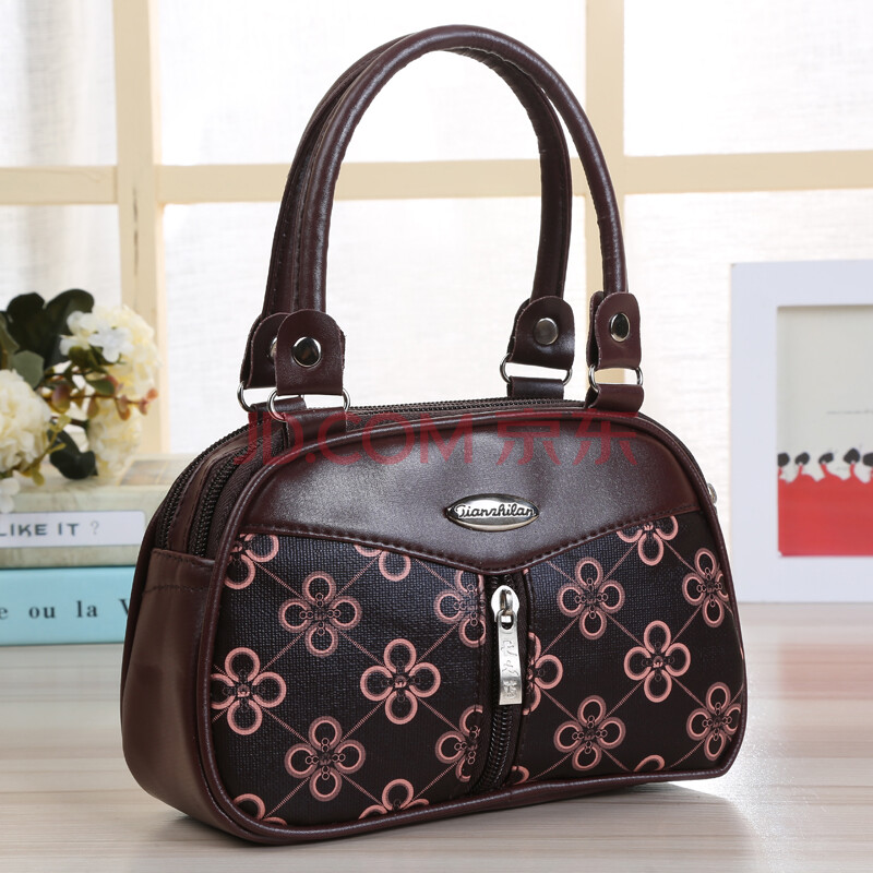 零钱手拿包中年妈妈手拎迷你女包中老年人手提小包包 新款咖底四叶花