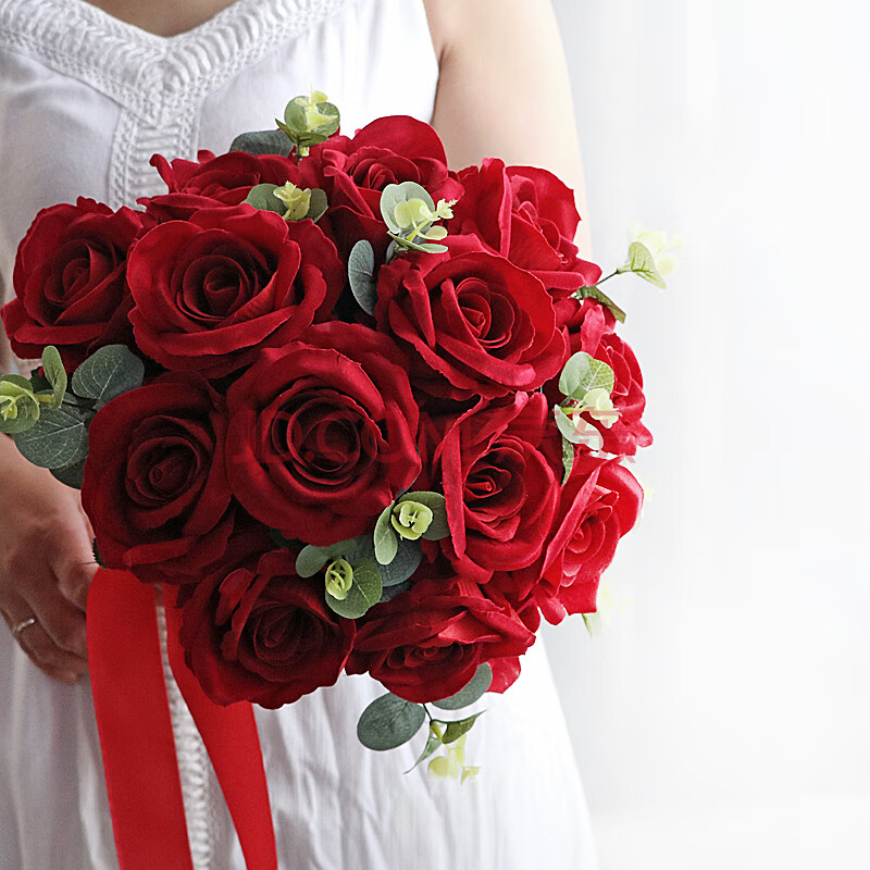 森系韩式永生新娘手捧花道具仿真鲜花束结婚婚礼影楼婚纱摄影u 酒红色