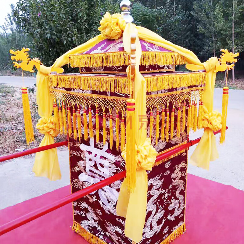 白事花轿殡葬花轿抬骨灰盒坛的轿子八抬折叠定做丧葬用品出殡轿 咖啡