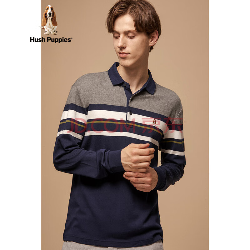 暇步士男装新间色条纹长袖polo衫pc-20554d 068中灰3 s