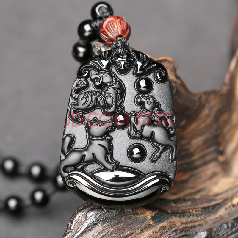 黑曜石2021年鸣虎纳贵吊坠虎马狗三合贵人生肖属马害太岁化解