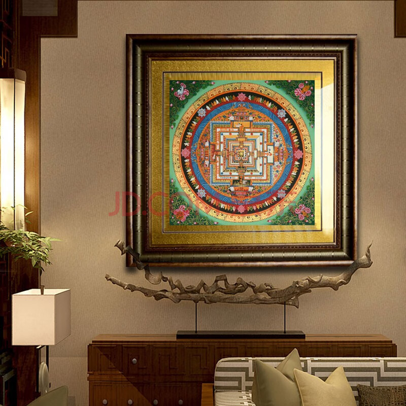 手绘经文 曼陀罗坛城唐卡 新中式装饰画现代客厅餐厅背景墙玄关挂画
