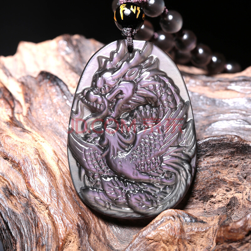 2021年属龙破太岁化解黑曜石丹凤守禄吊坠吉祥物男女龙鸡和合 配珠链