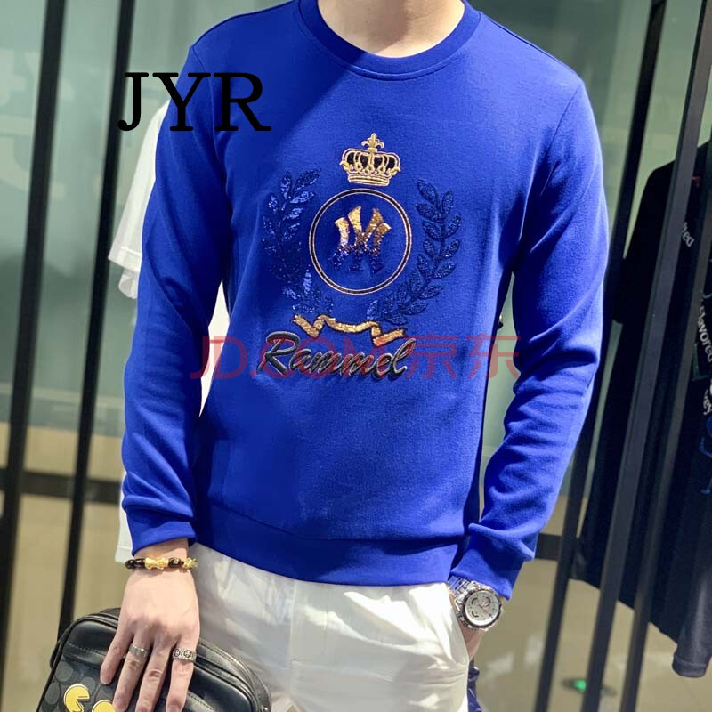 jyr香港潮牌2020秋冬季新款男装皇冠卫衣欧美风个性刺绣亮片网红拼接