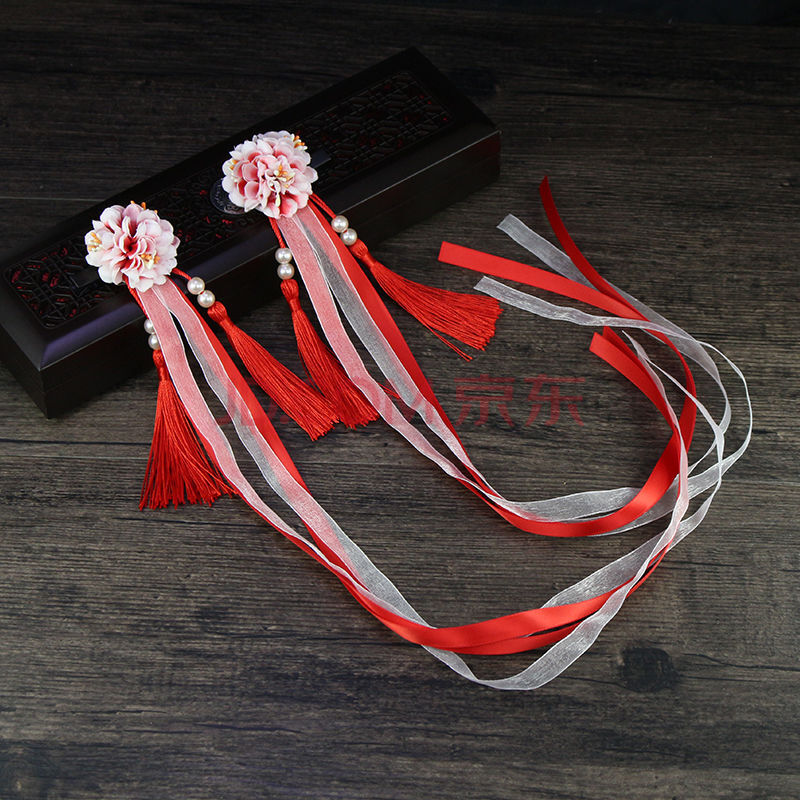 古风汉服发饰青花瓷cos发夹蝴蝶结边夹古装配饰超仙长飘带头饰 绢花