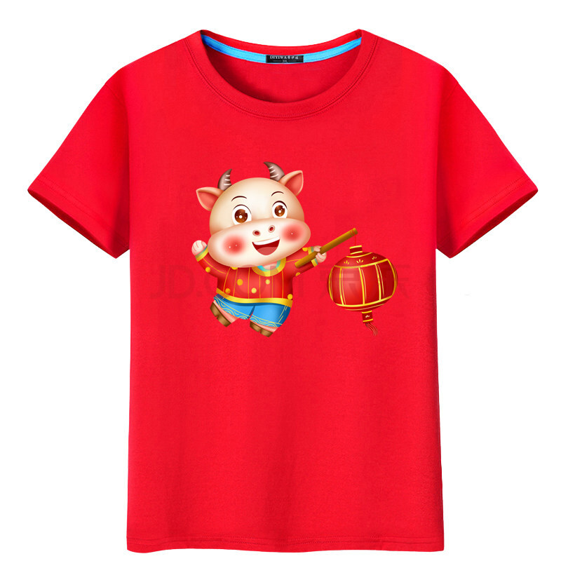 红色t恤男装情侣短袖牛年本命年衣服潮流宽松新年会班服定制 红t灯笼