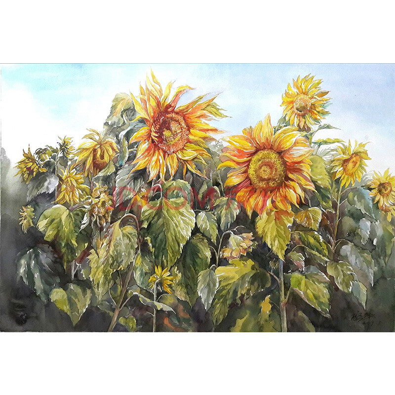 书画篆刻 油画 付槟桀 《希望的田野》 原创保真 纸本水彩原作