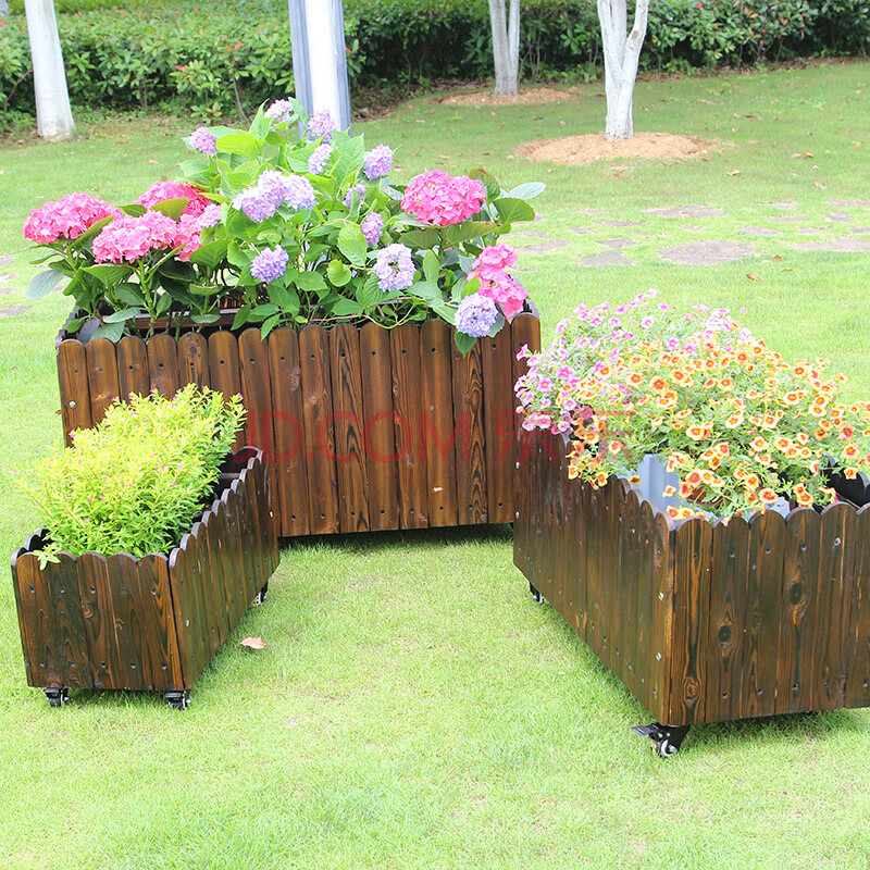 金葫芦园艺 防腐木花箱庭院花槽可移动户外长方形木质花池花盆室外
