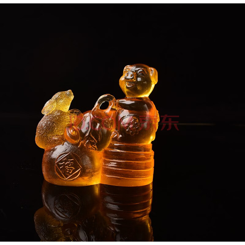 易明开居牛年年属羊双猪承运猪兔赐禄琉璃摆件生肖羊风水吉祥物 猪兔