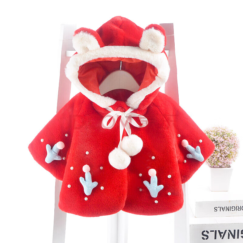 款新生儿加厚秋冬款披风春秋衣服保暖卡通外套0-1-2周岁女宝童装 红色