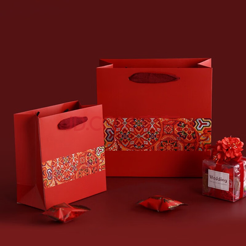 丹青志 民族风新年红色中秋礼品袋大号手提手拎袋喜庆礼品包装袋纸