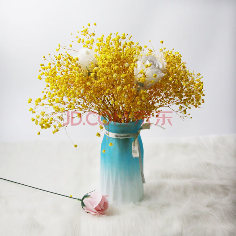 满天星干花ins网红小花束 带花瓶真花客厅插花网红风干永生花摆件
