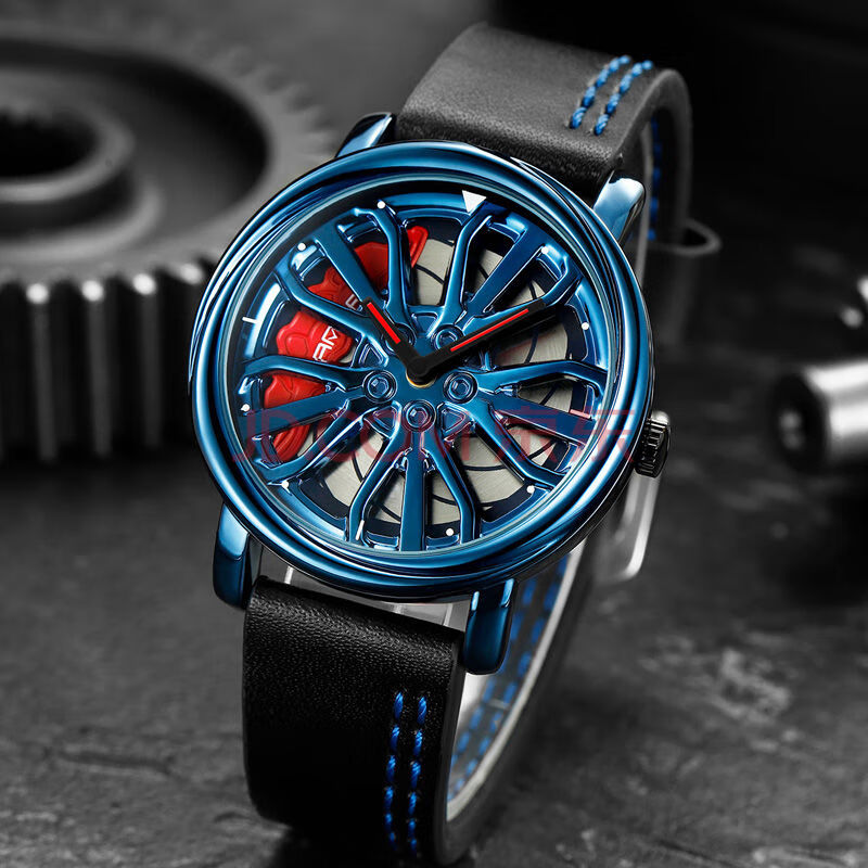 轮毂手表 te37手表男士立体镂空汽车改装旋转轮毂个性新概念学生防水