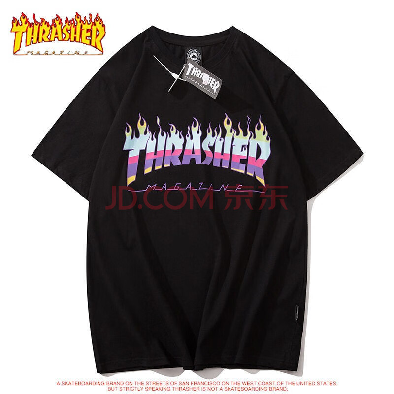 thrasher 短袖t恤男正品潮牌火焰短袖t恤圆领纯棉夏季简约情侣印花