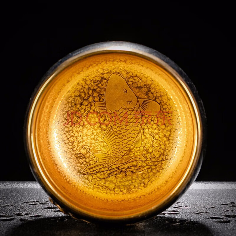 京峰阁 陈为椿浮雕金牛建盏品茗杯生肖贺岁功夫茶具主人杯鎏金瓷茶杯