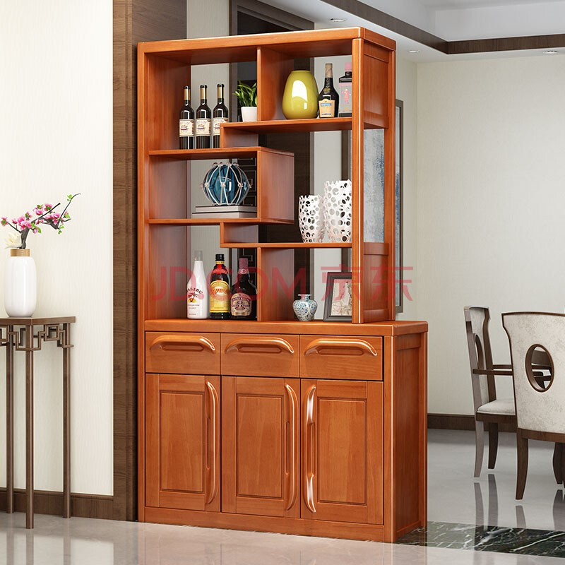 秋巢实木酒柜 中式实木酒柜隔断柜子双面间厅玄关柜简约现代客厅屏风