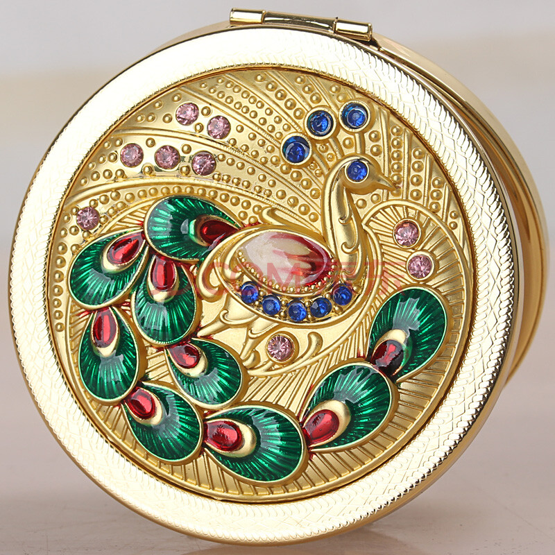 俄罗斯迷你随身双面化妆镜折叠便携小镜子复古可爱小号圆镜男女 绿