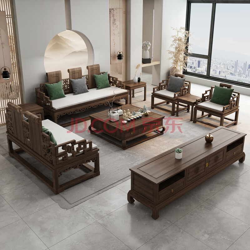 中式实木沙发组合乌金木檀木现代简约中国风禅意古典家具定制 大茶几