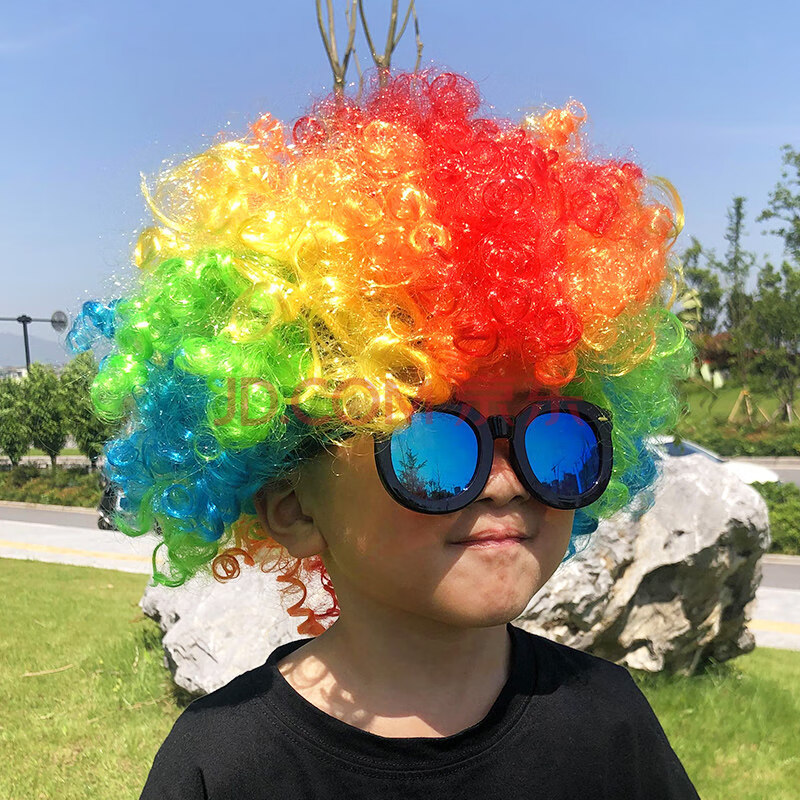 简牧 儿童彩色爆炸头假发幼儿园装扮婚庆搞笑小丑头套表演道具演出发