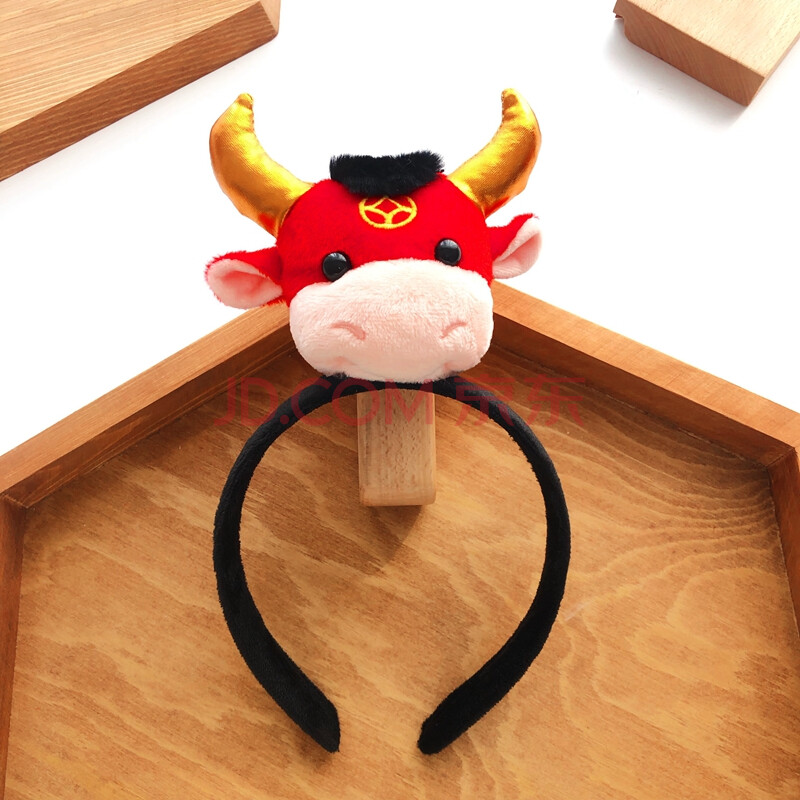 新年红色可爱牛角头饰牛年发箍牛发卡跨年装饰小牛头箍年会发饰 金皮