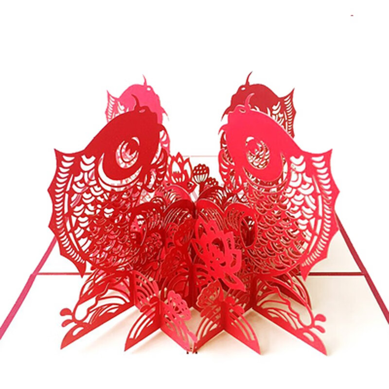 倾阑 元旦贺卡 牛年新年立体贺卡中国风剪纸元旦卡片 年年有余15*15cm