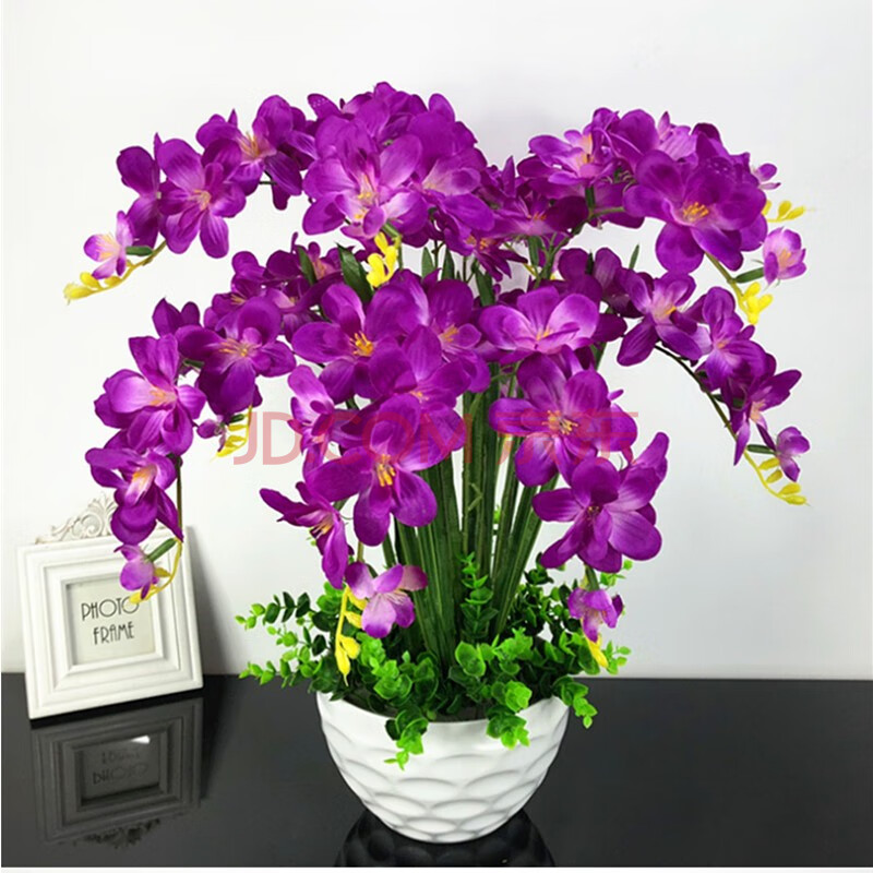 假花兰花盆栽客厅餐桌摆件室内装饰干花卉插花 紫色惠兰12叉 圆盆套装