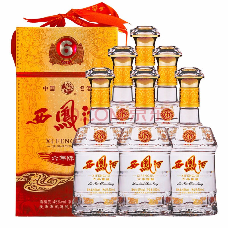 西凤酒6年六年陈酿45度500ml 凤香型白酒红白喜事宴席招待送礼用酒