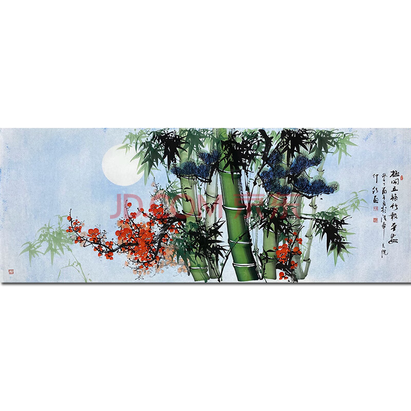 韦仲传 《梅开五福,竹报平安》系列作品 画芯 180x68cm