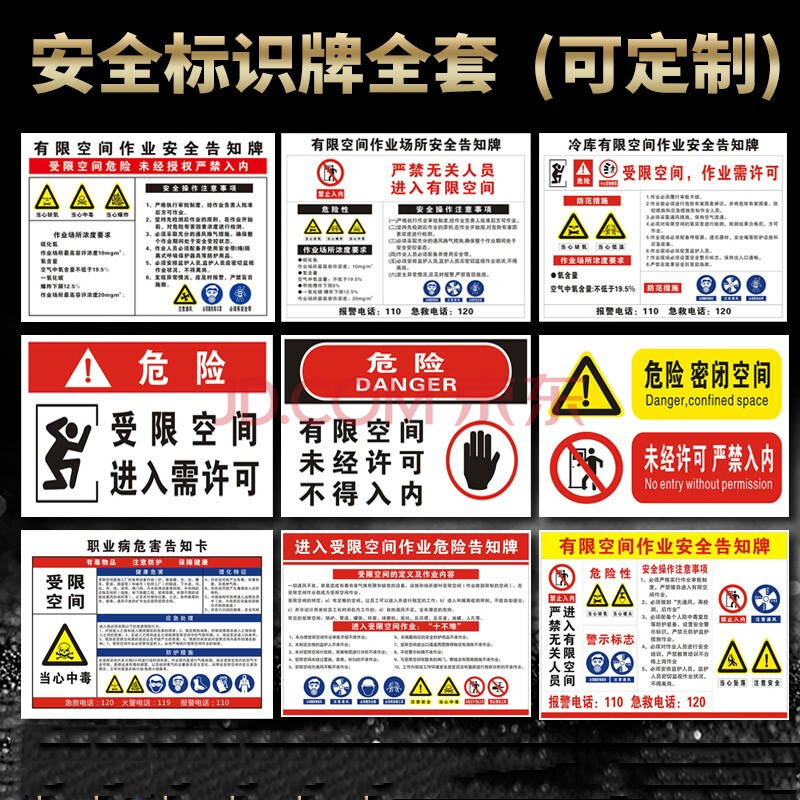 有限空間密閉受限作業消防安全告知牌告示牌警示提示標誌牌標識牌安全